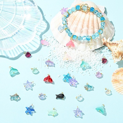 80Pcs 4 Style Transparent Glass Pendants PALLOY-YW00153-1