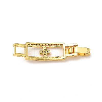 Rectangle with Cross Rack Plating Brass Micro Pave Clear Cubic Zirconia Watch Band Clasps ZIRC-H125-23G-1
