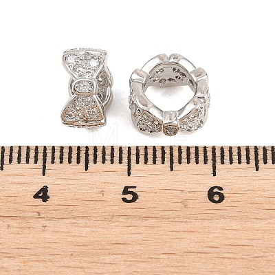 Bowknot Brass Clear Cubic Zirconia European Beads KK-B186-07P-1