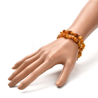 Natural Amber Chip Beads Stretch Bracelets Set for Parent and Kid BJEW-JB06819-1