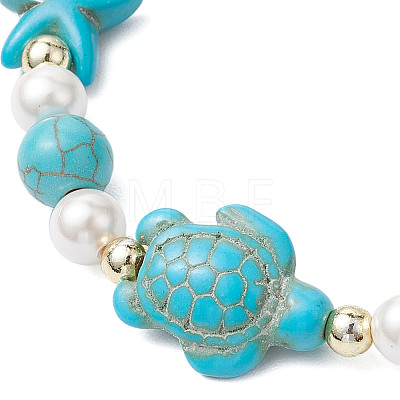 Starfish & Turtle Synthetic Turquoise Braided Bead Bracelets BJEW-JB11047-01-1