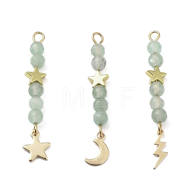3Pcs 3 Styles Natural Green Aventurine Faceted Round Beaded Pendants PALLOY-JF03604-02-1