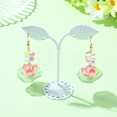 Lotus Glass Dangle Earrings EJEW-TA00812-1