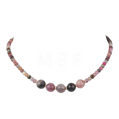 Round Natural Multicolor Tourmaline Graduated Beaded Necklaces NJEW-JN05952-02-1