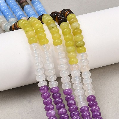 Natural Polychrome Jasper & Flower Amazonite & Tiger Eye & Dyed White Jade & White Jade & Lemon Jade Beads Strands G-Z135-C01-1