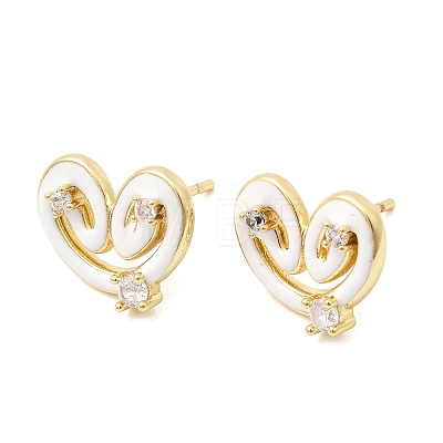 Heart Brass Micro Pave Cubic Zirconia Stud Earring EJEW-H180-15G-01-1