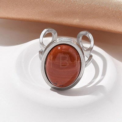 Oval Natural Red Jasper Finger Rings RJEW-M062-02P-14-1