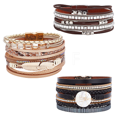 ANATTASOUL 3Pcs 3 Style PU Leather Multi-strand Bracelets Set BJEW-AN0001-04-1