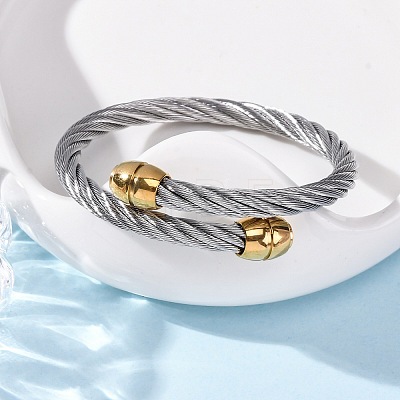 304 Stainless Steel Torque Bangles for Women BJEW-P310-25GP01-1