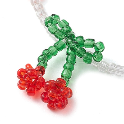 Glass Seed Beaded Cherry Charm Bracelets BJEW-JB10117-1