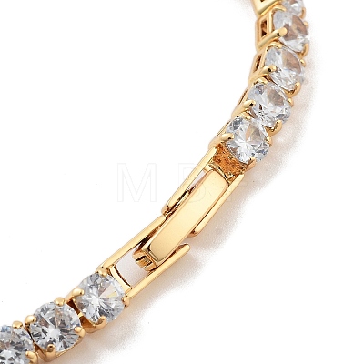 Brass Pave Clear Cubic Zirconia Flat Round Link Bracelets BJEW-YWC0002-04G-1