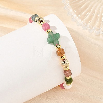 Natural Multicolor Tourmaline Faceted Cube Braided Bead Bracelets BJEW-JB14379-03-1