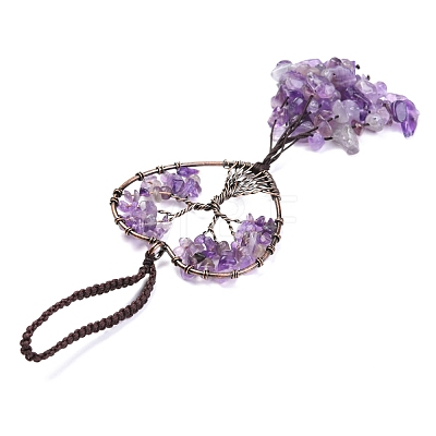 Wire Wrapped Chips Natural Amethyst Big Pendant Decorations HJEW-H057-01A-1