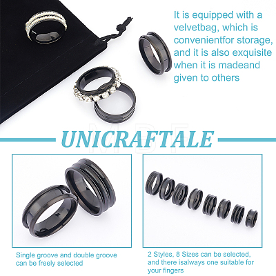 Unicraftale 16Pcs 16 Style 201 Stainless Steel Grooved Finger Ring Settings STAS-UN0044-16-1