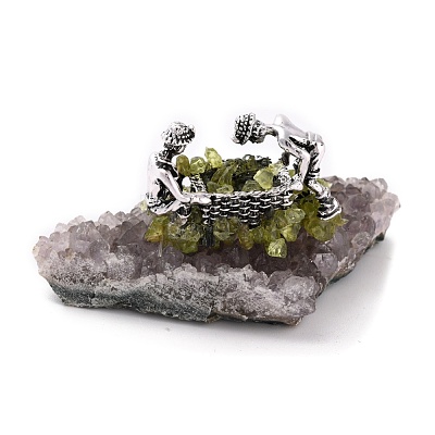 Natural Peridot Cluster & Alloy Miner Model Ornament DJEW-D002-08AS-01-1