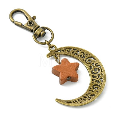 Alloy Moon & Wood Star Pendant Decorations HJEW-JM02180-01-1