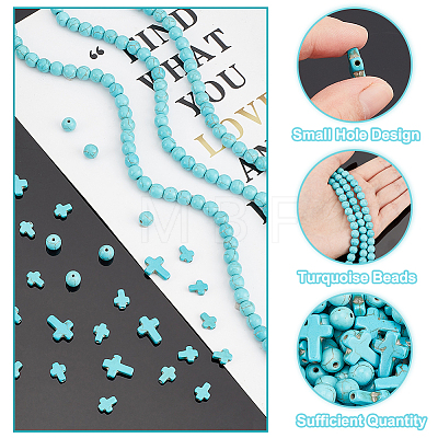 230Pcs 3 Styles Synthetic Turquoise Beads G-AR0004-82-1