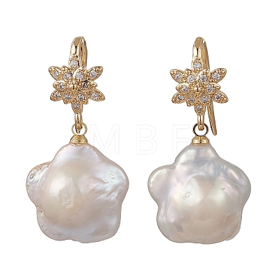 Flower Natural Keshi Pearl Dangle Earrings EJEW-JE06979-1