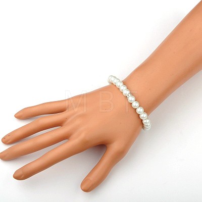 Glass Pearl Round Beads Stretch Bracelets BJEW-JB01544-01-1