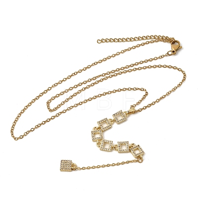 Brass Micro Pave Clear Cubic Zirconia Geometric Pendant Y Tassel Necklaces NJEW-P350-01C-G-1