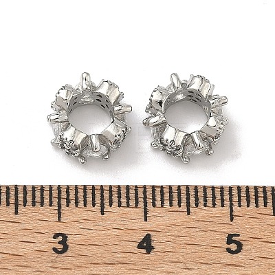 Teardrop & Flower Brass Clear Cubic Zirconia European Beads KK-D228-08P-1