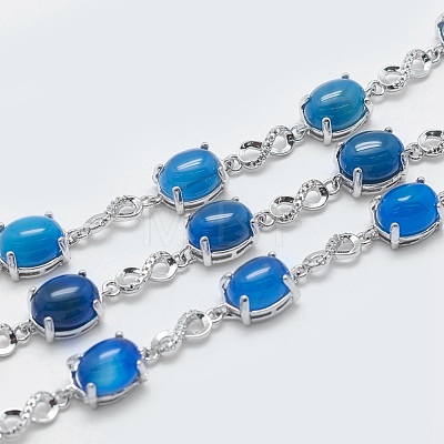 Natural Agate Link Chain Bracelets BJEW-G595-A10-1
