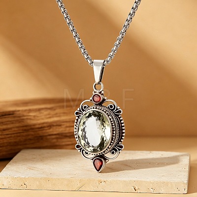 Alloy Glass Hollow Oval Pendant Necklaces for Women WG278AD-01-1