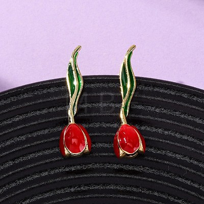 Brass Enamel Stud Earrings EJEW-F390-02G-01-1