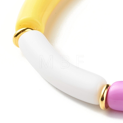 Curved Tube Opaque Acrylic Beads Stretch Bracelet for Teen Girl Women BJEW-JB06940-03-1