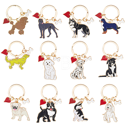 12Pcs 12 Styles Alloy Enamel Pet Dog Keychains KEYC-JOY00007-1