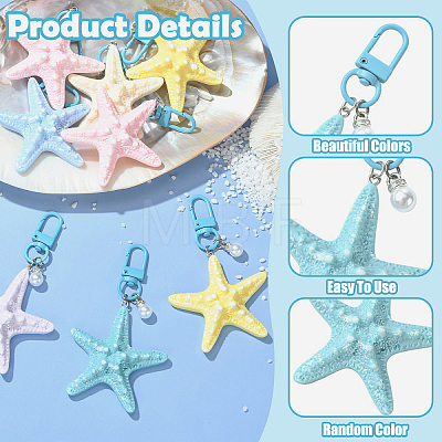 8Pcs Opaque Resin Starfish Pendant Decorations HJEW-YW00267-1