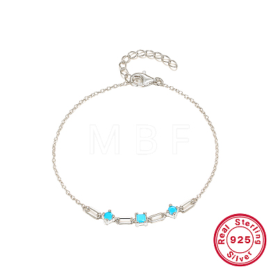 Simple S925 Sterling Silver with Synthesis Turquoise Link Bracelets for Women MP8538-4-1