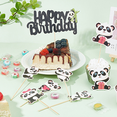 Olycraft DIY Paper Panda Cake Insert Card Decoration Set AJEW-OC0002-75-1