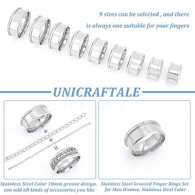 Unicraftale 201 Stainless Steel Grooved Finger Rings Set for Men Women RJEW-UN0002-64A-1
