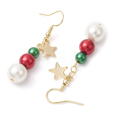 Christmas Round Glass & Shell Pearl Dangle Earrings EJEW-TA00506-1