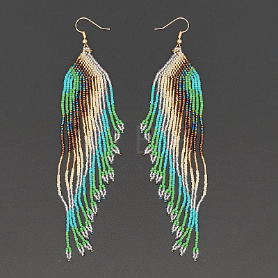 Bohemian Handmade Glass Seed Beads Wing Tassel Dangle Earrings EH5379-1