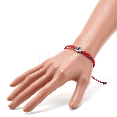 Hamsa Hand /Hand of Miriam with Evil Eye Braided Bead Bracelet for Girl Women BJEW-JB06914-02-1