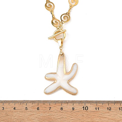 Ocean Natural Shell Brass Starfish Pendant 304 Stainless Steel Spiral Link Chain Necklaces for Women NJEW-JN06396-1