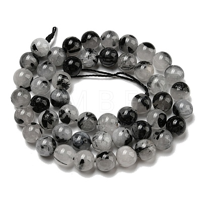 Grade A Natural Tourmalinated Quartz/Black Rutilated Quartz Beads Strands G-R494-A06-03-1