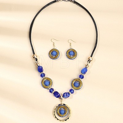 Bohemian Style Acrylic Flat Round Beaded & Pendant Necklaces & Dangle Earrings Sets FS-WG6F516-01-1