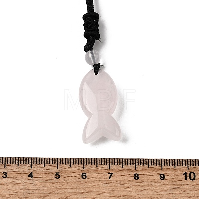 Natural Rose Quartz Fish Pendant Black Nylon Cord Necklaces NJEW-G185-01G-1