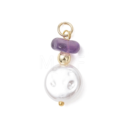 Flat Round ABS Plastic Imitation Pearl Pendants PALLOY-JF05020-1