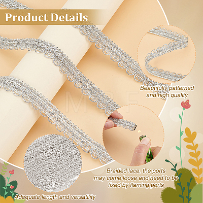 Polyester Braided Metallic Lace Trim SRIB-WH0011-180A-02-1