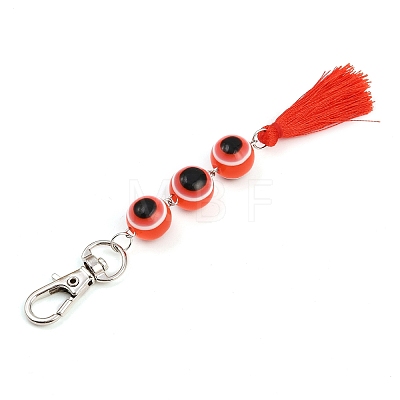 Resin Evil Eye Round Bead & Polyester Tassel Pendant Decorations HJEW-JM04165-02-1
