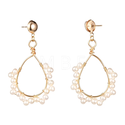 Teardrop Natural Pearl Beads Dangle Stud Earrings for Girl Women EJEW-JE04682-1