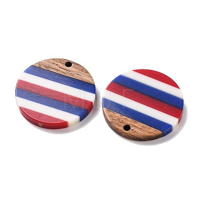 Independence Day Opaque Striped Resin & Walnut Wood Pendants RESI-U010-02R-1