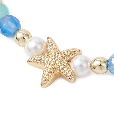 Starfish Natural Agate & Amazonite & Shell Pearl Beads Braided Bead Bracelets for Women BJEW-JB12765-01-1