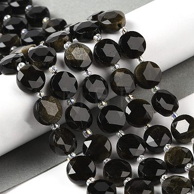 Natural Golden Sheen Obsidian Bead Strands G-C116-A07-01-1