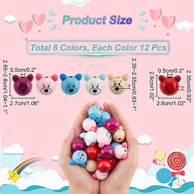  72Pcs 6 Styles Printed Natural Wooden Beads WOOD-NB0002-07-1