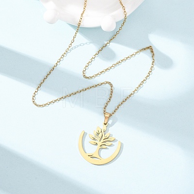 304 Stainless Steel Tree Pendant Cable Chain Necklaces for Men Women NJEW-K308-05D-G-1